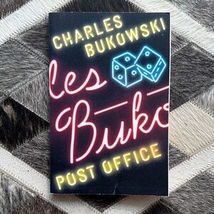 Charles Bukowski Post Office Neon Sign Cover - Black with Pink, Yellow & Blue